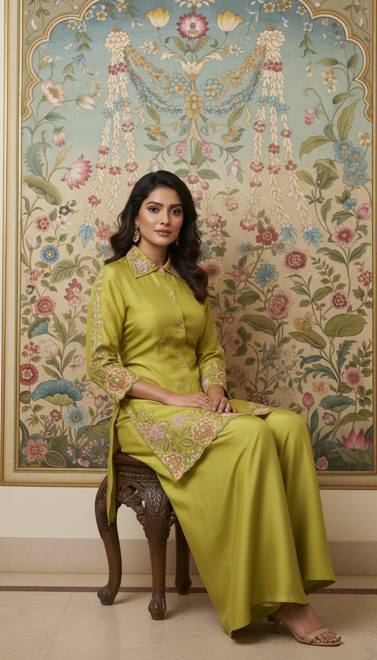 Embroidered Cord Set with Full Sleeves Work