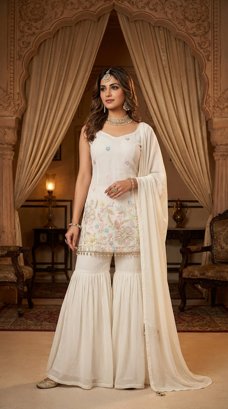 Embroidered Sharara Suit with Dupatta