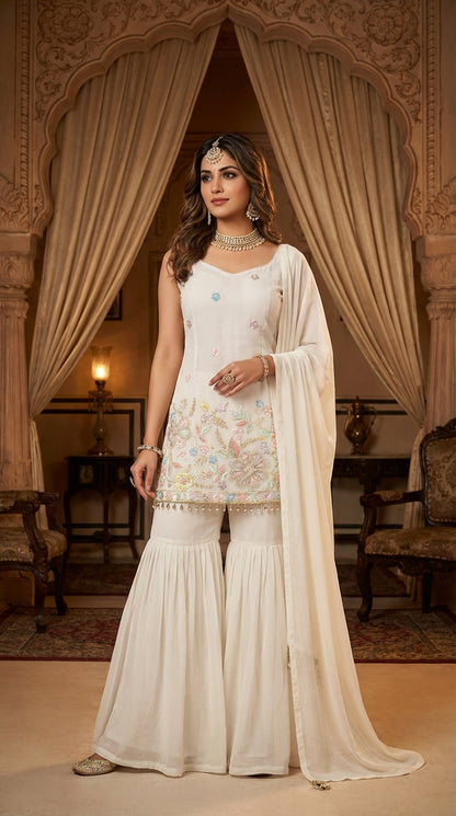Embroidered Sharara Suit with Dupatta