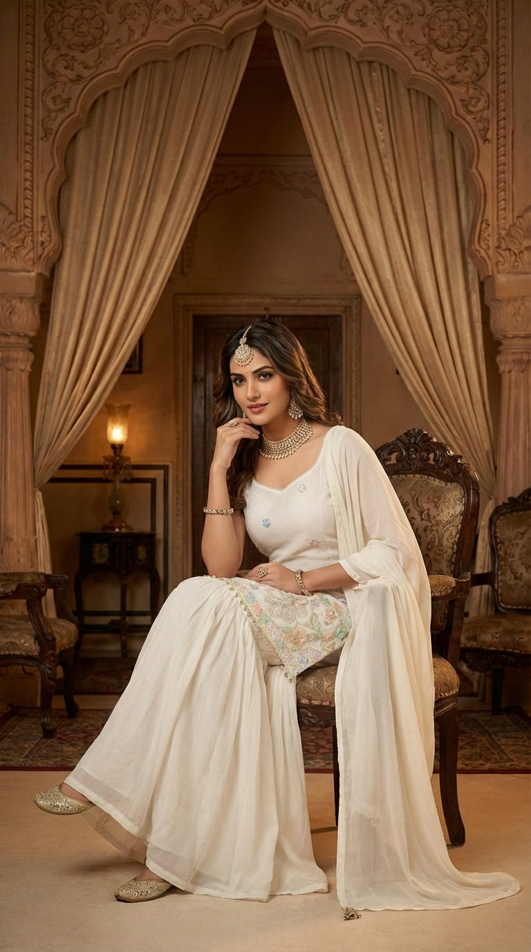 Embroidered Sharara Suit with Dupatta