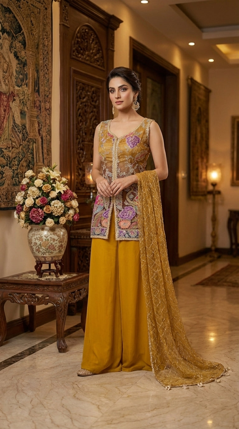Printed Top with Embroidery & Handwork Set