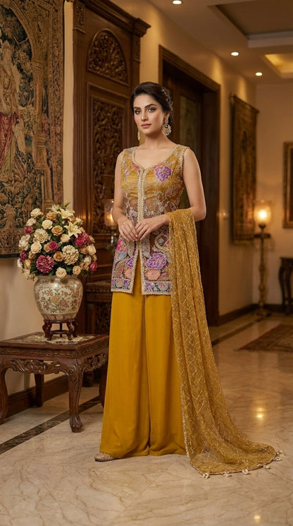 Printed Top with Embroidery & Handwork Set