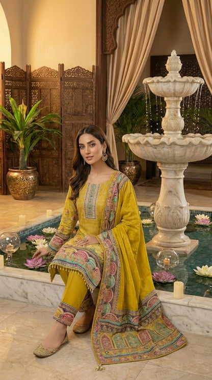 Floral Print Straight Suit with Dupatta