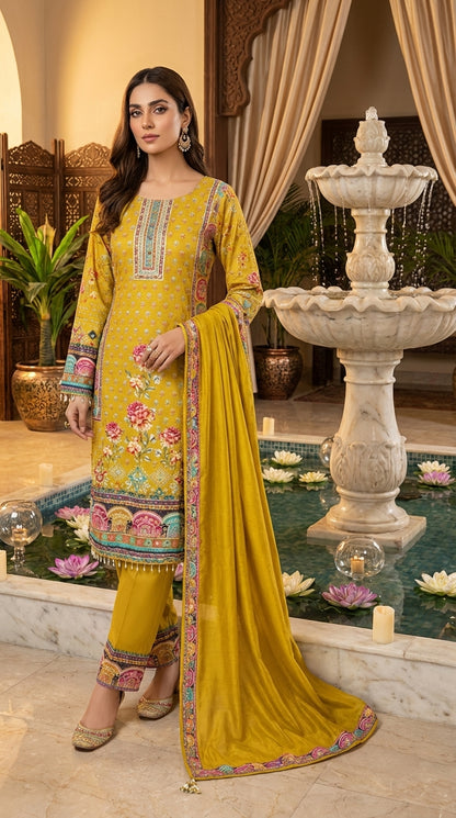 Floral Print Straight Suit with Dupatta