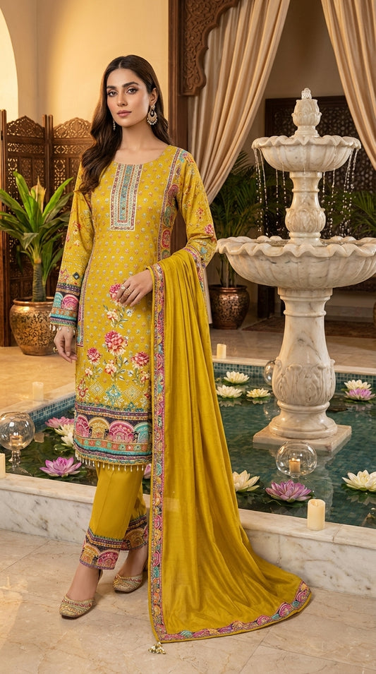 Floral Print Straight Suit with Dupatta