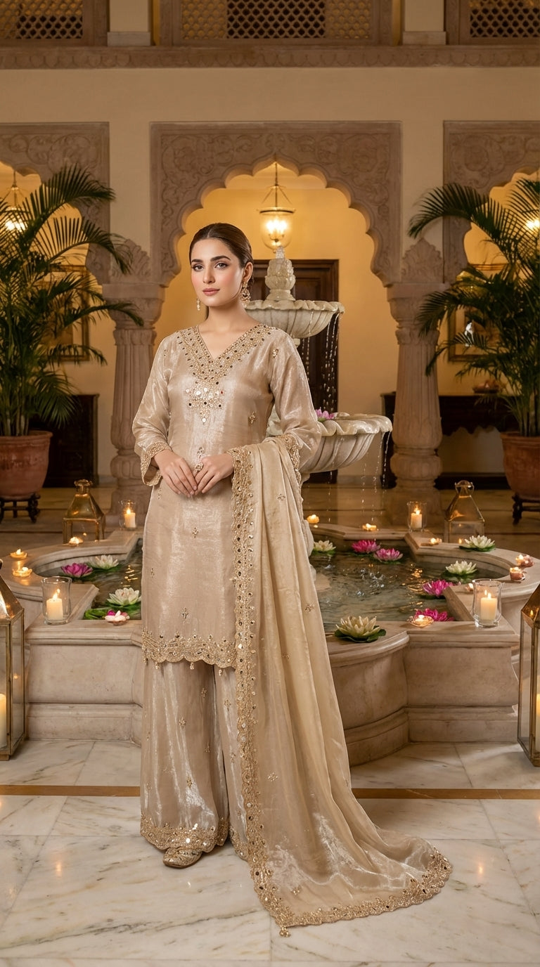 Beautiful Pakistani Suit with Heavy Dupatta and Palazzo Work