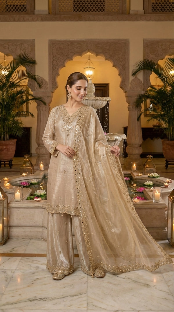 Beautiful Pakistani Suit with Heavy Dupatta and Palazzo Work