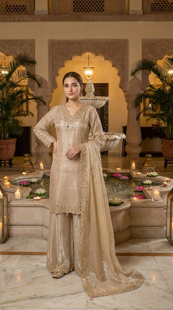 Beautiful Pakistani Suit with Heavy Dupatta and Palazzo Work