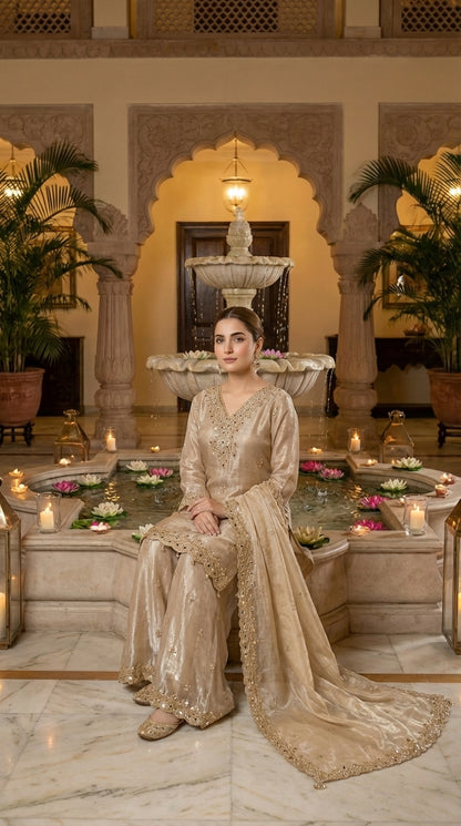 Beautiful Pakistani Suit with Heavy Dupatta and Palazzo Work