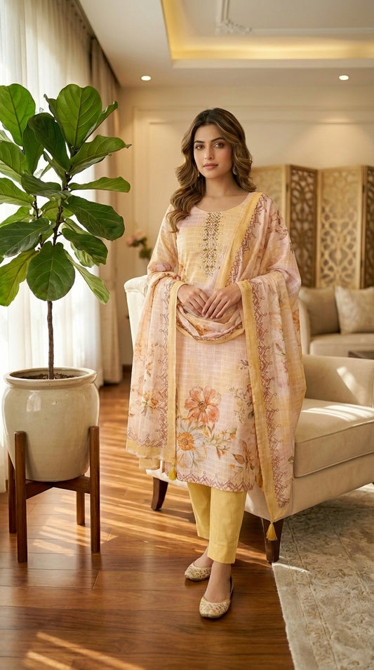 Printed Straight Suit with Pant and Dupatta