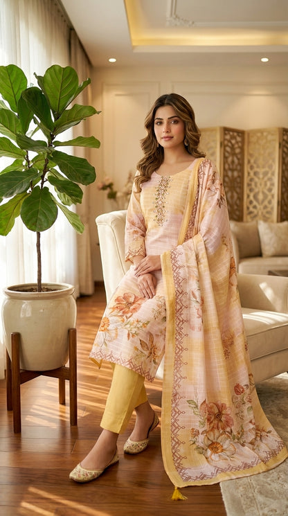 Printed Straight Suit with Pant and Dupatta