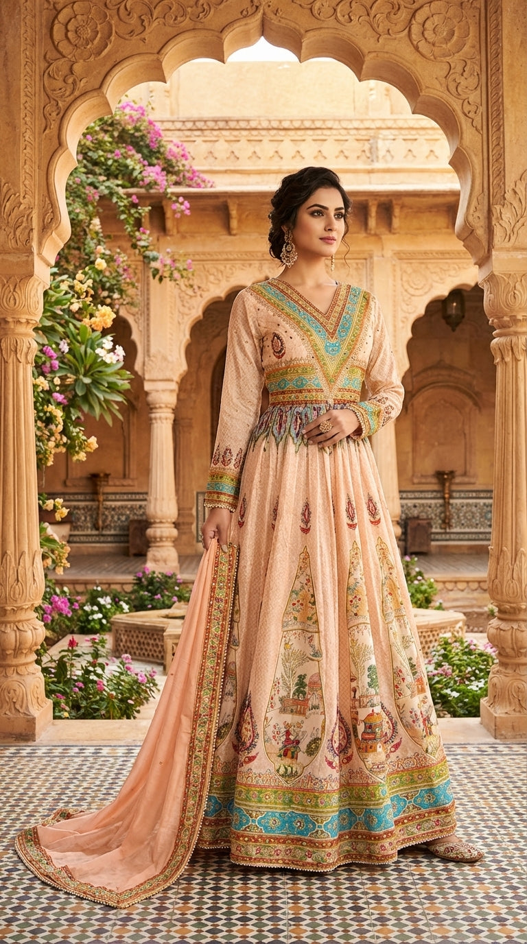 Beautiful Printed Anarkali Paired With Dupatta