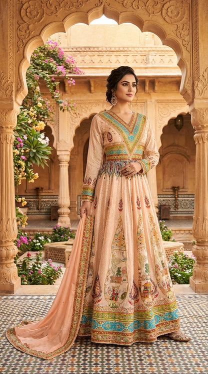 Beautiful Printed Anarkali Paired With Dupatta