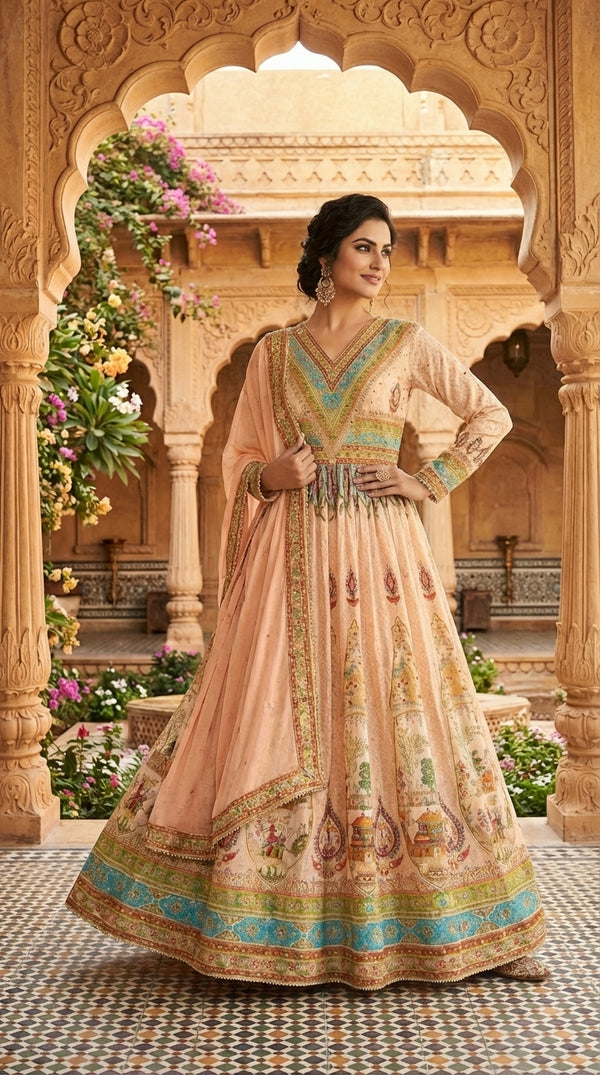 Beautiful Printed Anarkali Paired With Dupatta