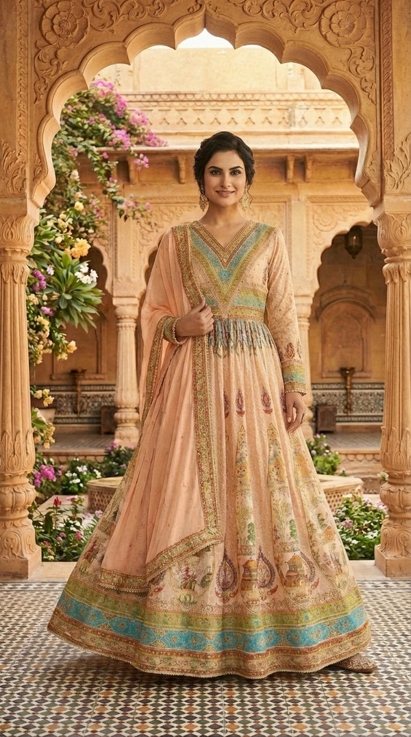 Beautiful Printed Anarkali Paired With Dupatta