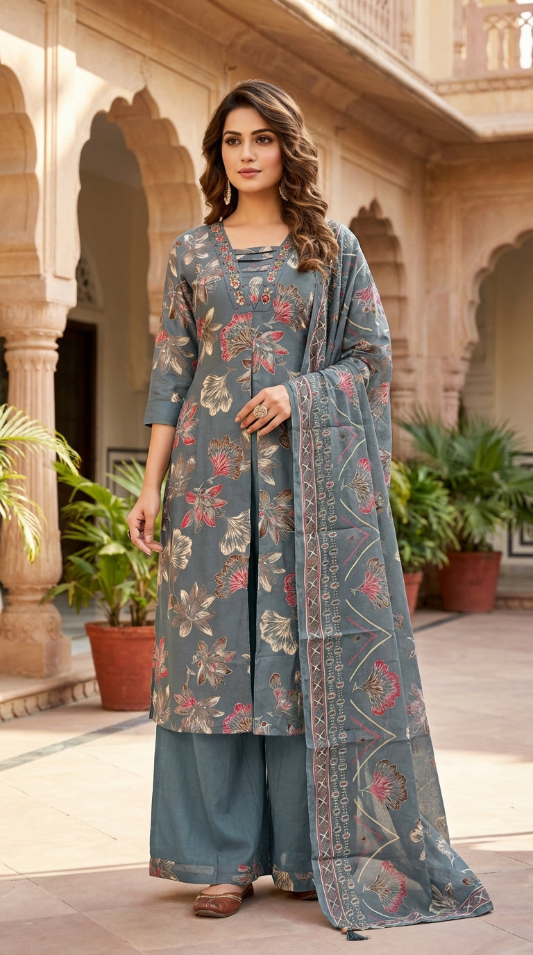 Printed Anarkali With Dupatta
