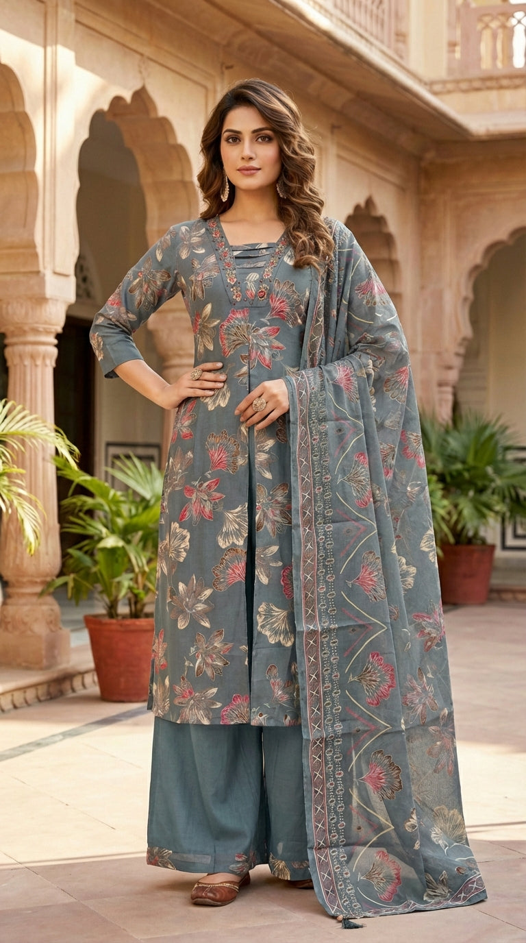 Printed Anarkali With Dupatta