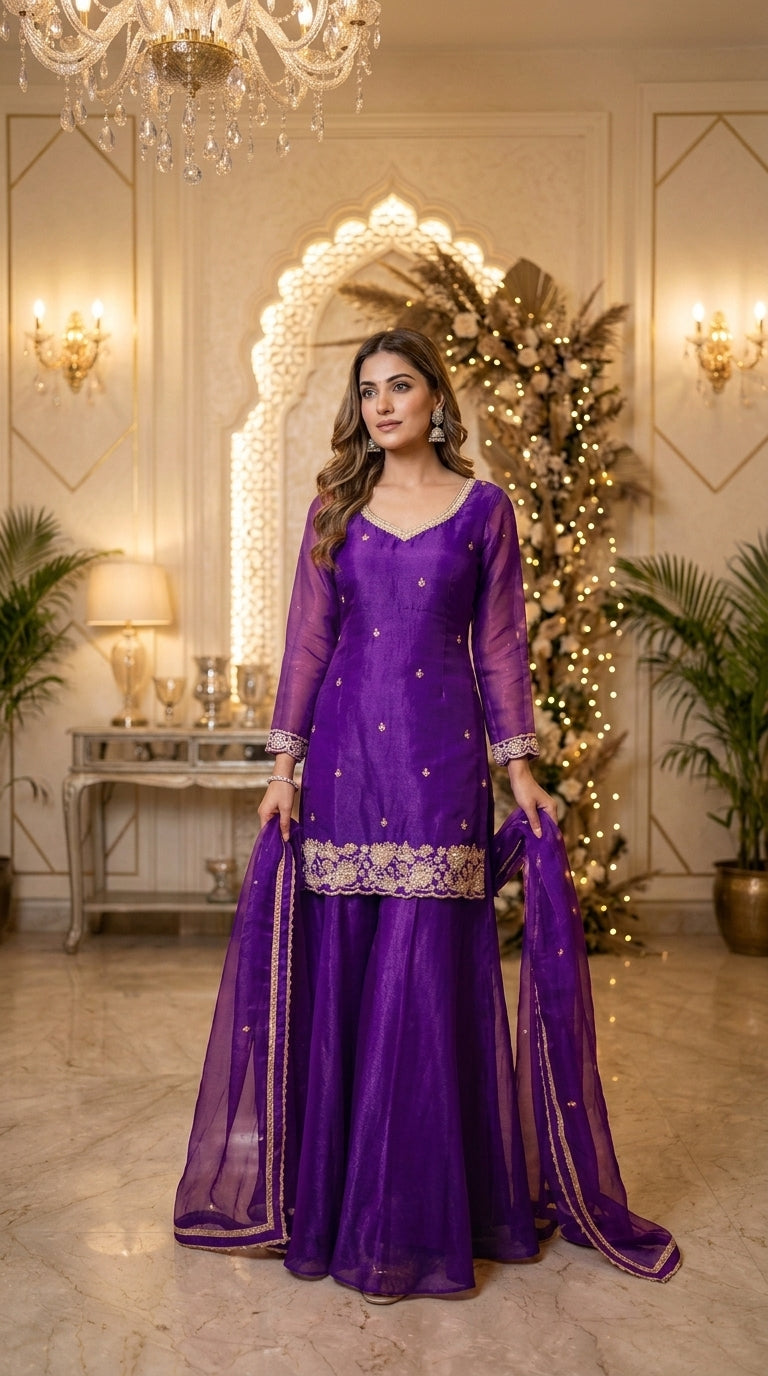 Beads Work Straight Suit with Palazzo & Dupatta