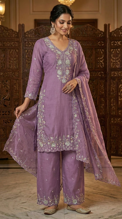 Beats Work straight suit with Plazo and dupatta work