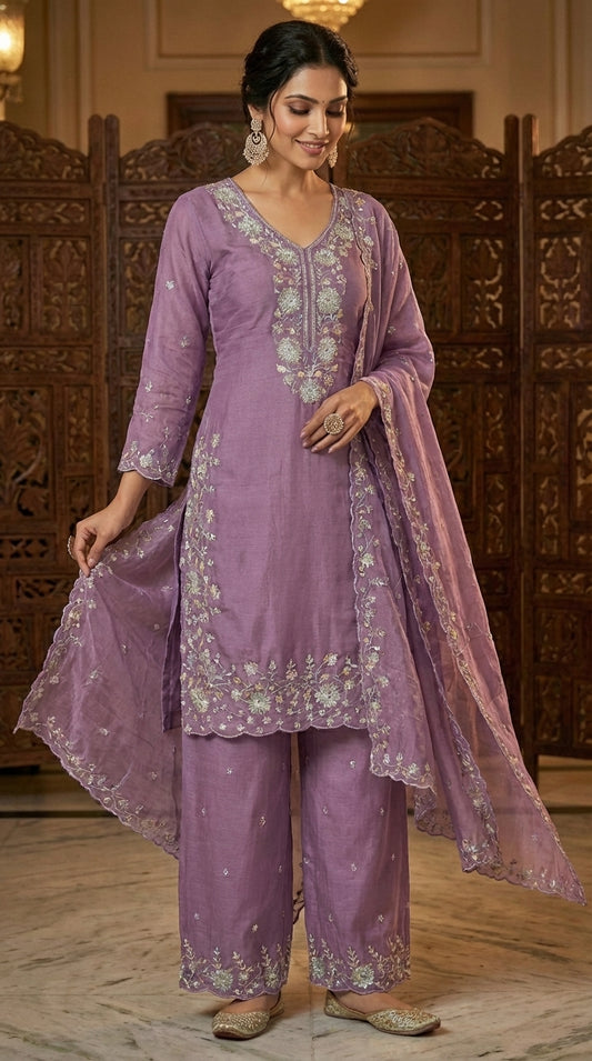 Beats Work straight suit with Plazo and dupatta work