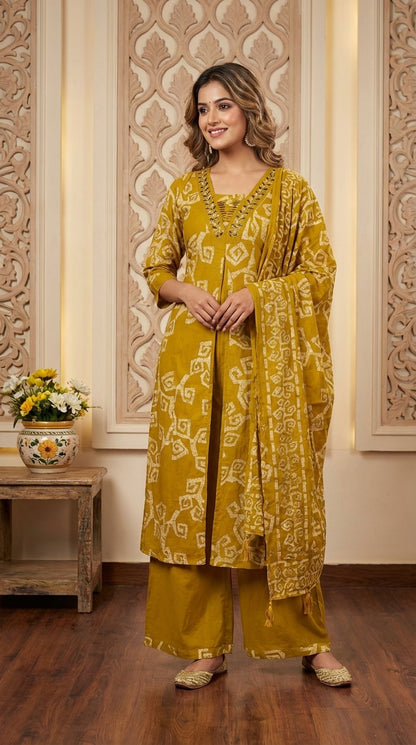 Cotton Suit Anarkali with Pant and Dupatta