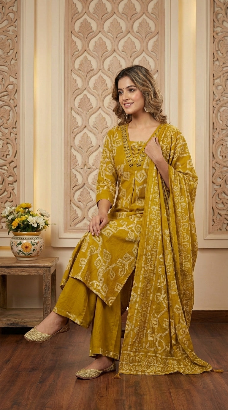 Cotton Suit Anarkali with Pant and Dupatta