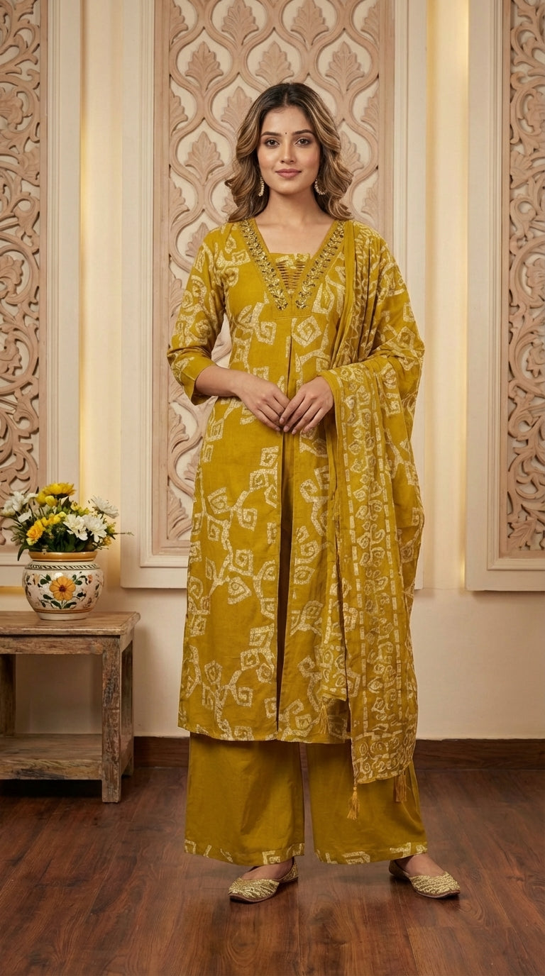 Cotton Suit Anarkali with Pant and Dupatta