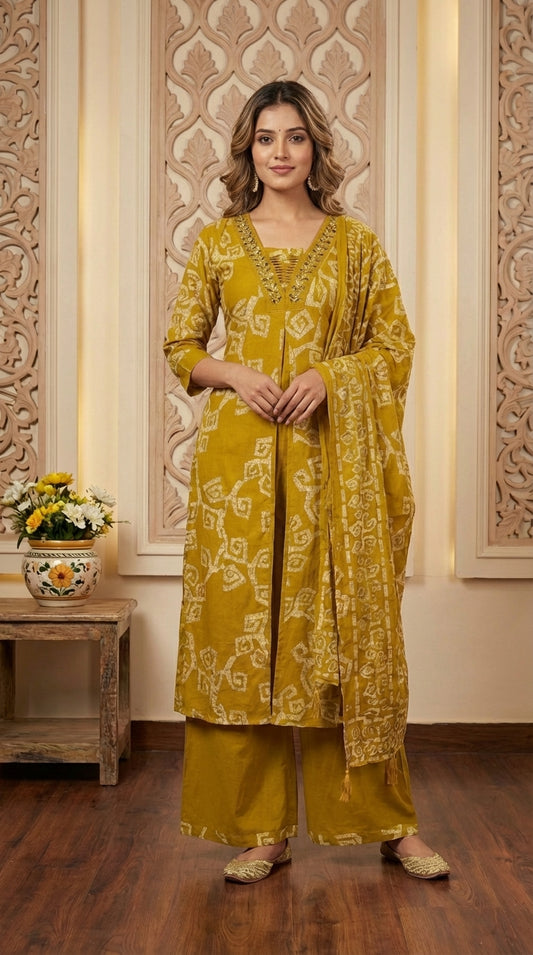 Cotton Suit Anarkali with Pant and Dupatta