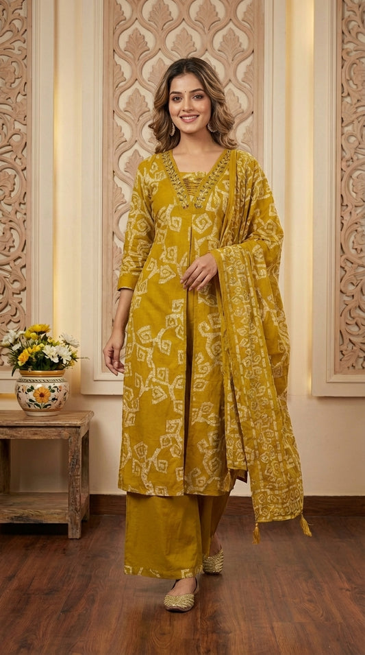 Cotton Suit Anarkali with Pant and Dupatta