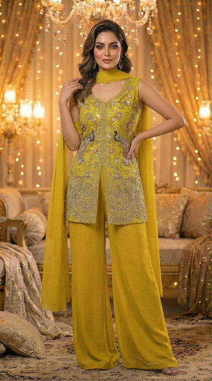 Embroidered Straight Top with Dupatta and Palazzo