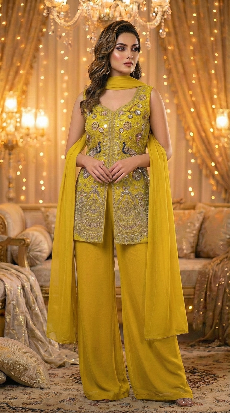 Embroidered Straight Top with Dupatta and Palazzo