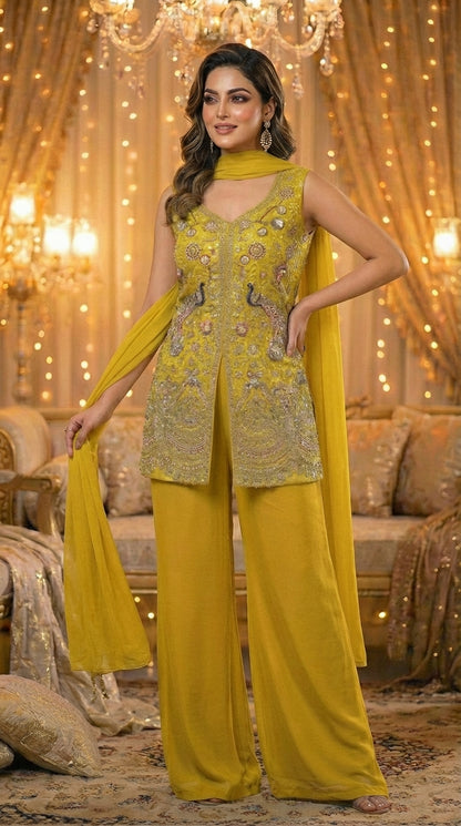 Embroidered Straight Top with Dupatta and Palazzo