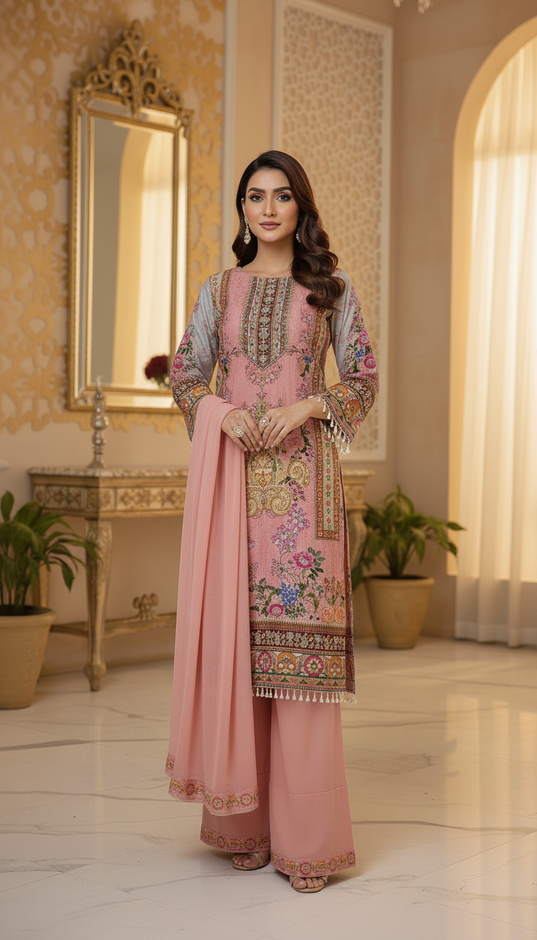 Pure Creape Printed Kurta with Palazzo and Dupatta