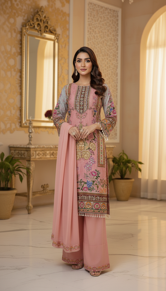 Pure Creape Printed Kurta with Palazzo and Dupatta