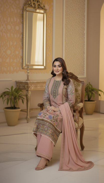 Pure Creape Printed Kurta with Palazzo and Dupatta