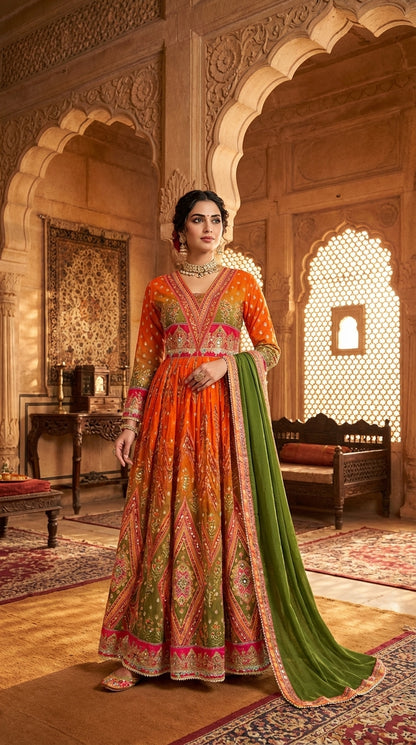 Beautiful printed Anarkali with dupatta