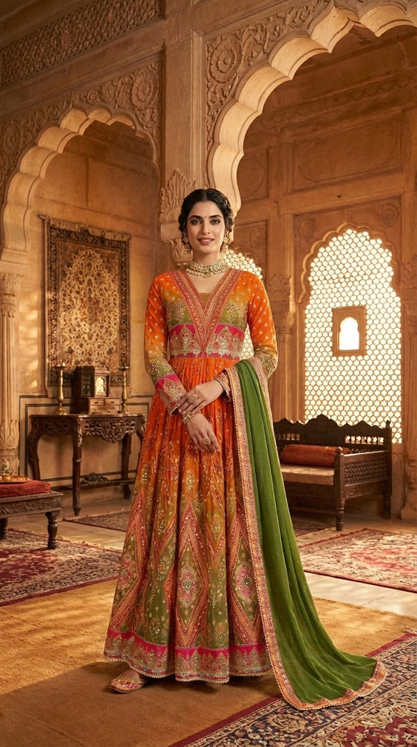 Beautiful printed Anarkali with dupatta