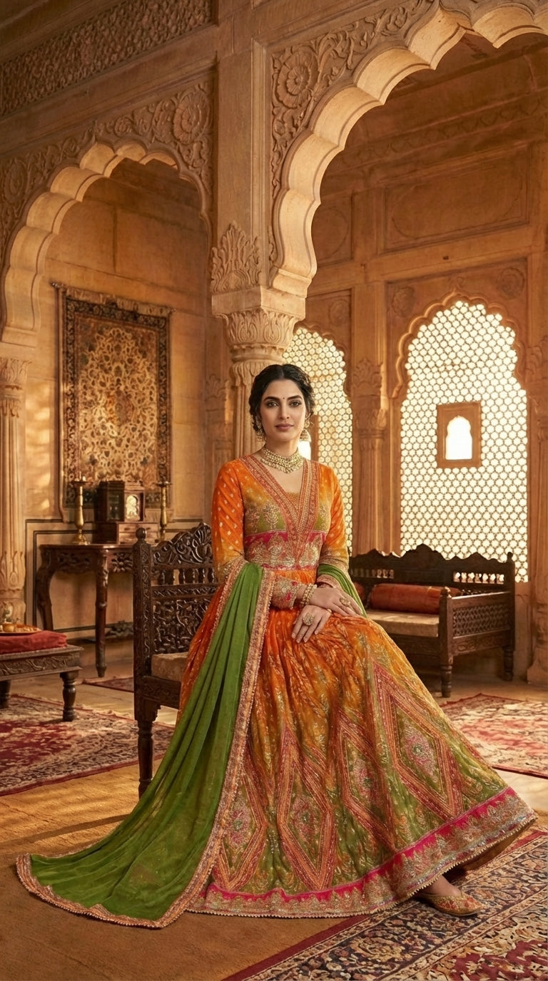 Beautiful printed Anarkali with dupatta