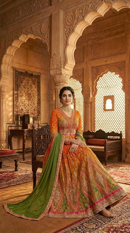 Beautiful printed Anarkali with dupatta