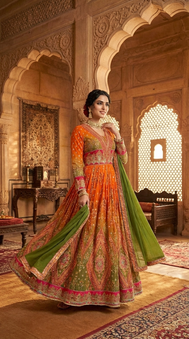 Beautiful printed Anarkali with dupatta