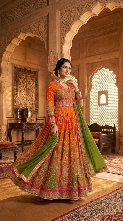 Beautiful printed Anarkali with dupatta
