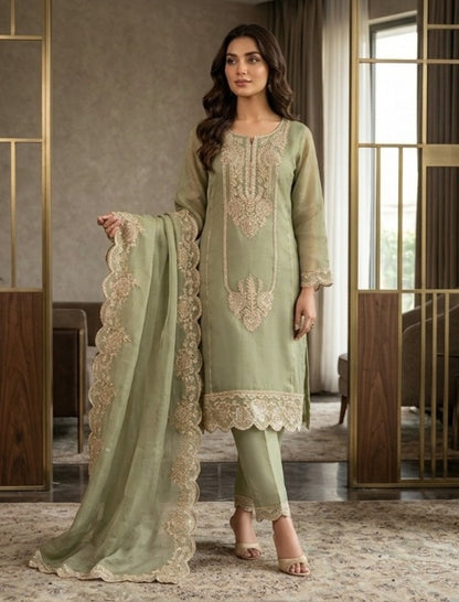 Beats Embroidered Straight Suit with Pant and Dupatta