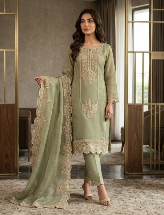 Beats Embroidered Straight Suit with Pant and Dupatta