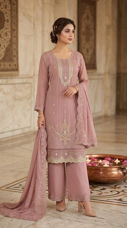 Beats Embroidered Straight Suit with Dupatta and Plazo work