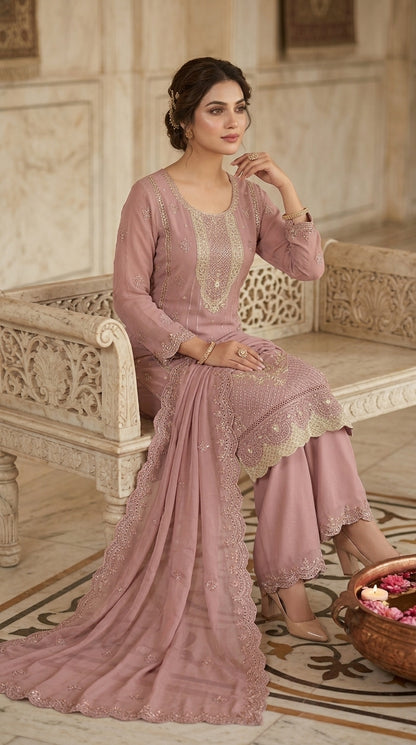 Beats Embroidered Straight Suit with Dupatta and Plazo work