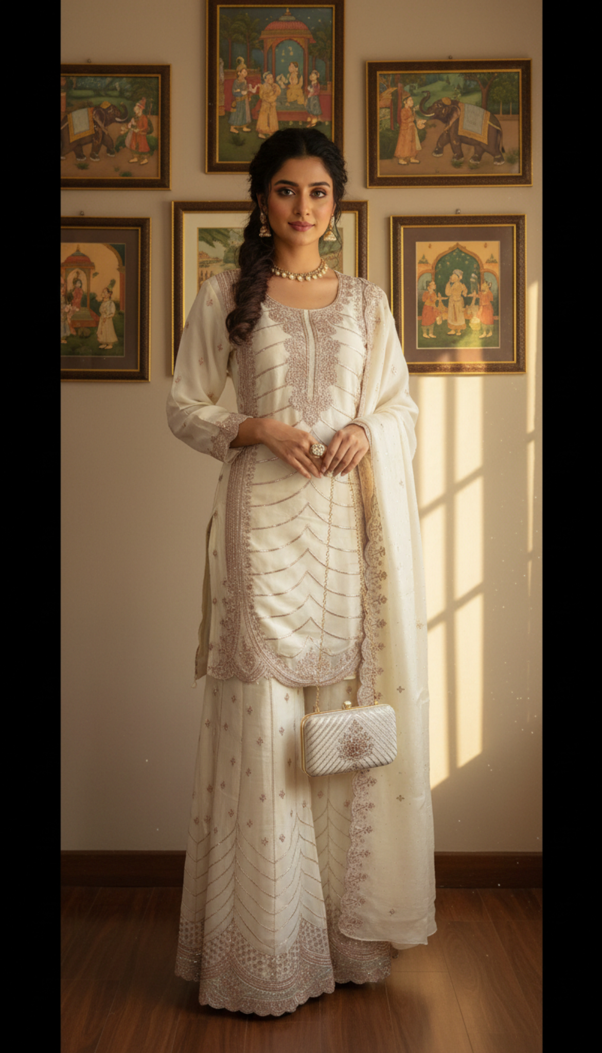 Heavy Embroidered Pakistani Suit with Palazzo & Dupatta
